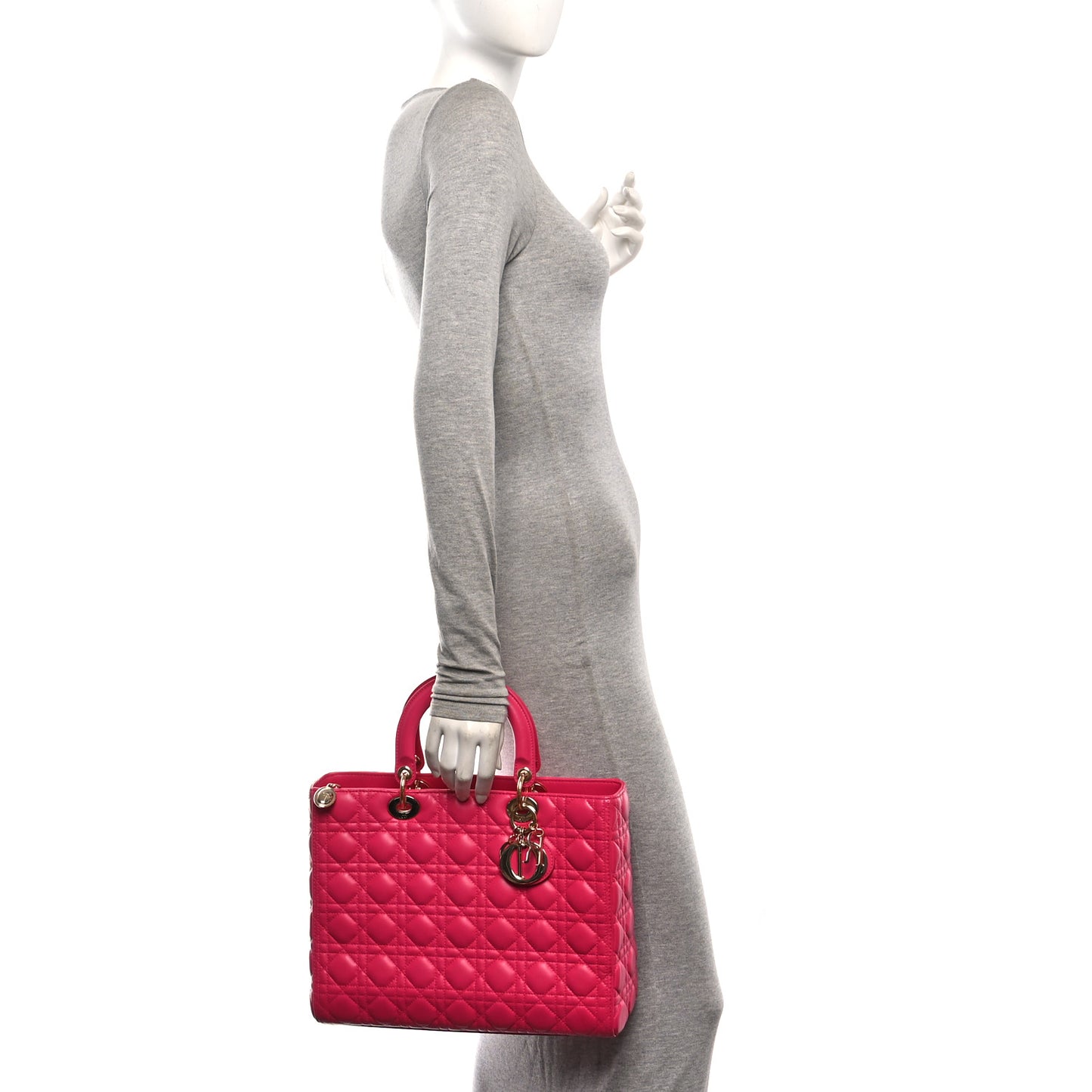 Lambskin Cannage Large Lady Dior Fuchsia