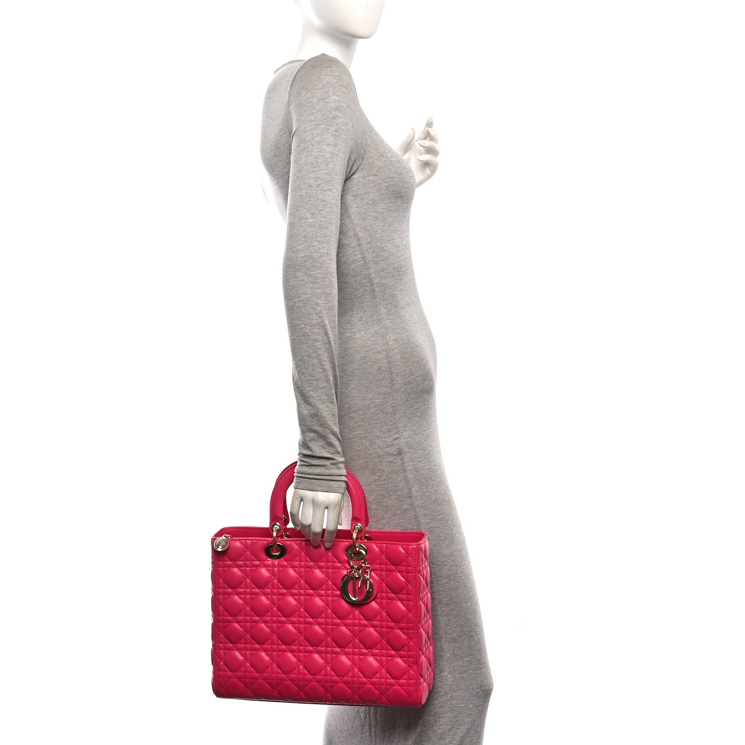 Christian Dior Lambskin Cannage Large Lady Dior Fuchsia 2 of 10