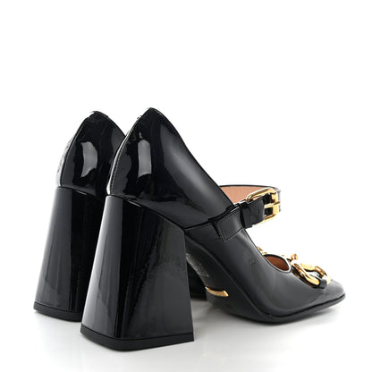 Gucci Patent Womens Horsebit Mid-Heel Mary Jane Pumps 37 Wild Rose 36 Black 4 of 8
