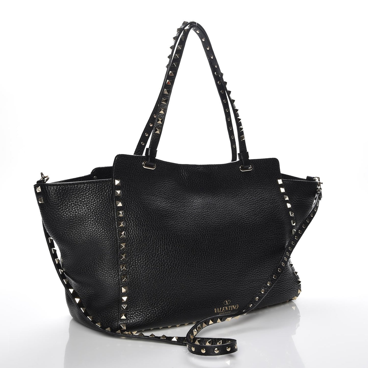 Pebbled Calfskin Medium Rockstud Tote Black