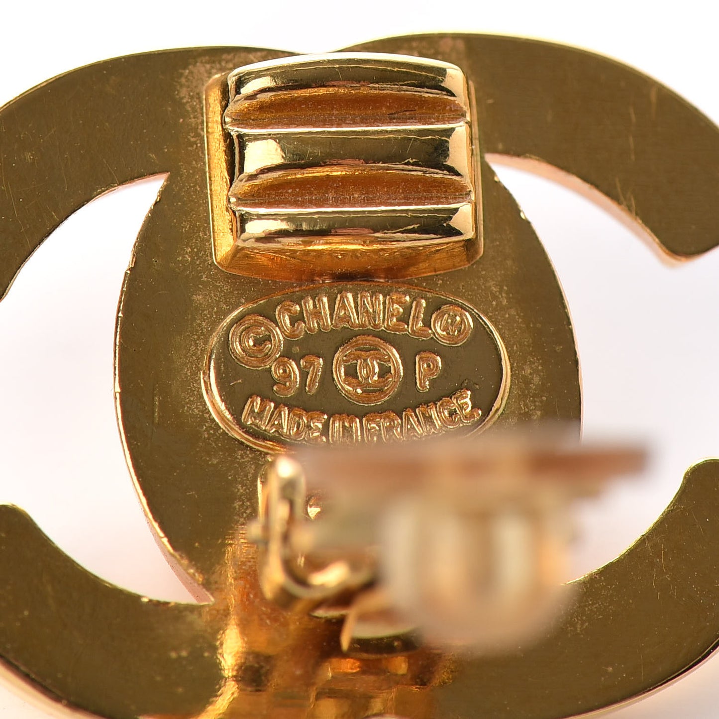 Metal CC Turnlock Clip On Earrings Gold