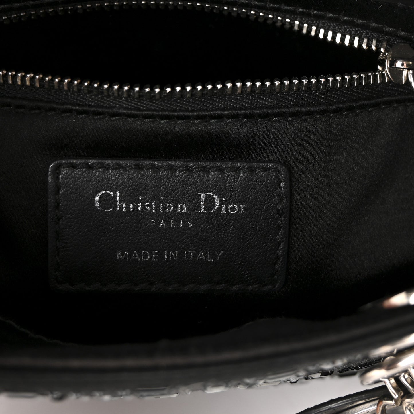 Satin Crystal Cannage Mini Lady Dior Black