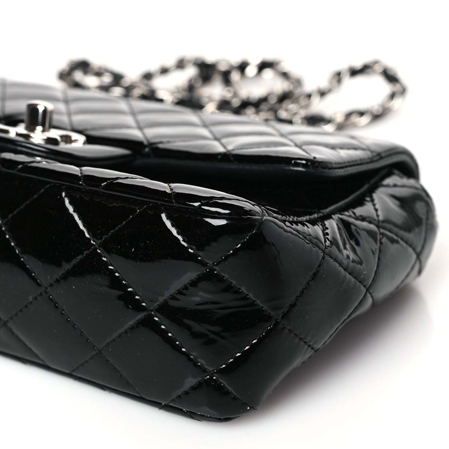 Patent Calfskin Quilted Mini Rectangular Flap Black