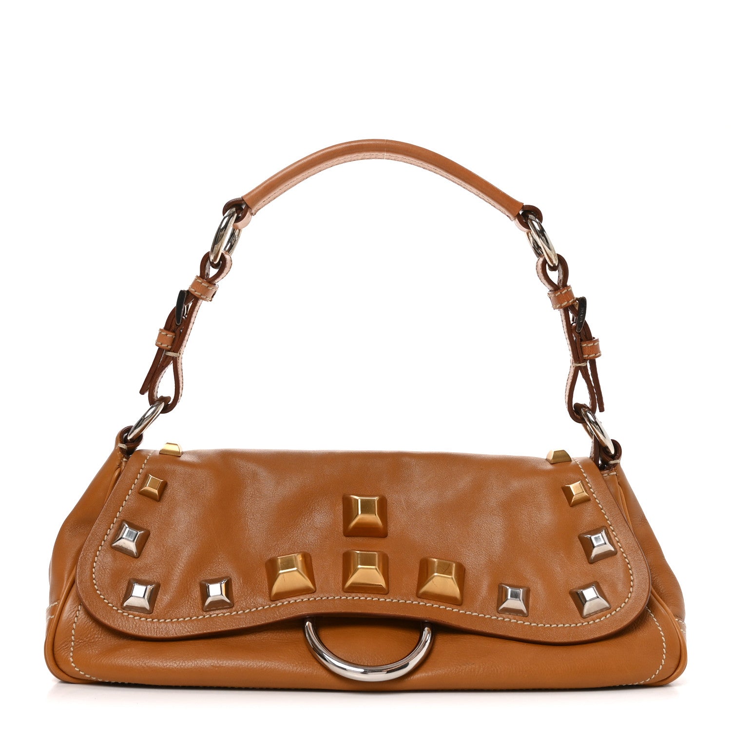 Prada Calfskin Studded Shoulder Bag  Caramel 1 of 9