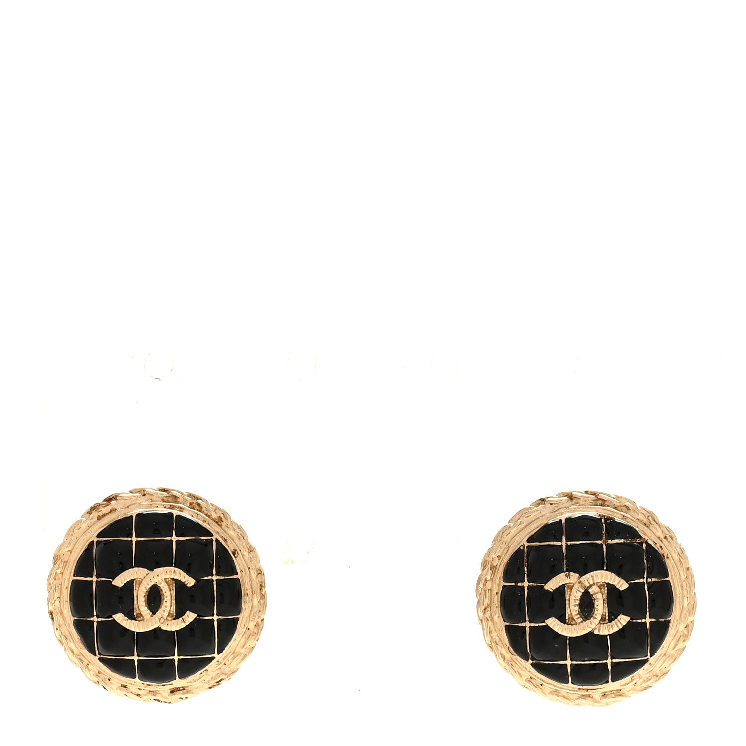 Chanel Resin CC Chain Round Earrings Gold Black 1 of 5