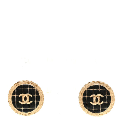Chanel Resin CC Chain Round Earrings Gold Black 1 of 5