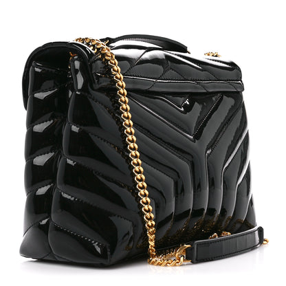 Saint Laurent Patent Y Quilted Monogram Small Loulou Chain Satchel Black 3 of 10