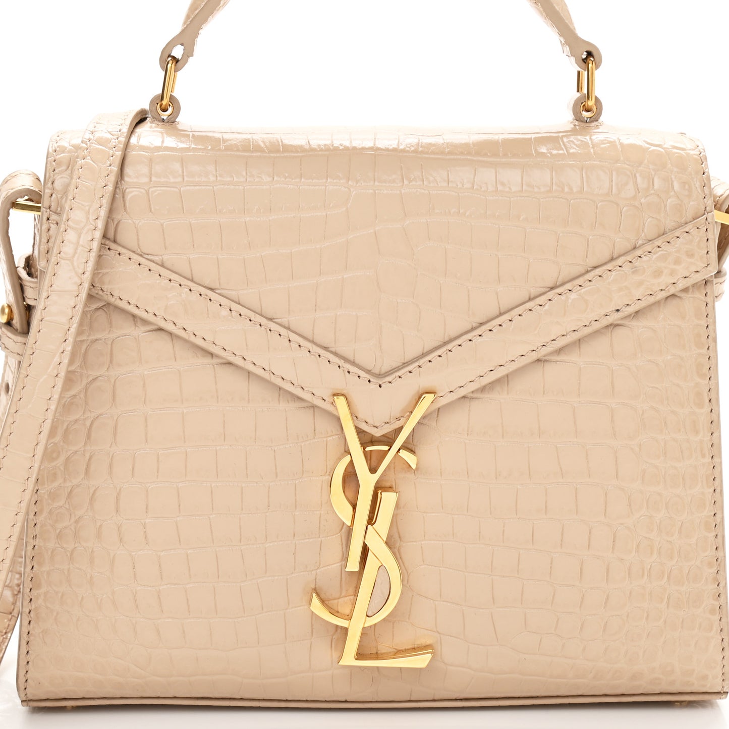 Crocodile Embossed Mini Classic Monogram Cassandra Top Handle Nude