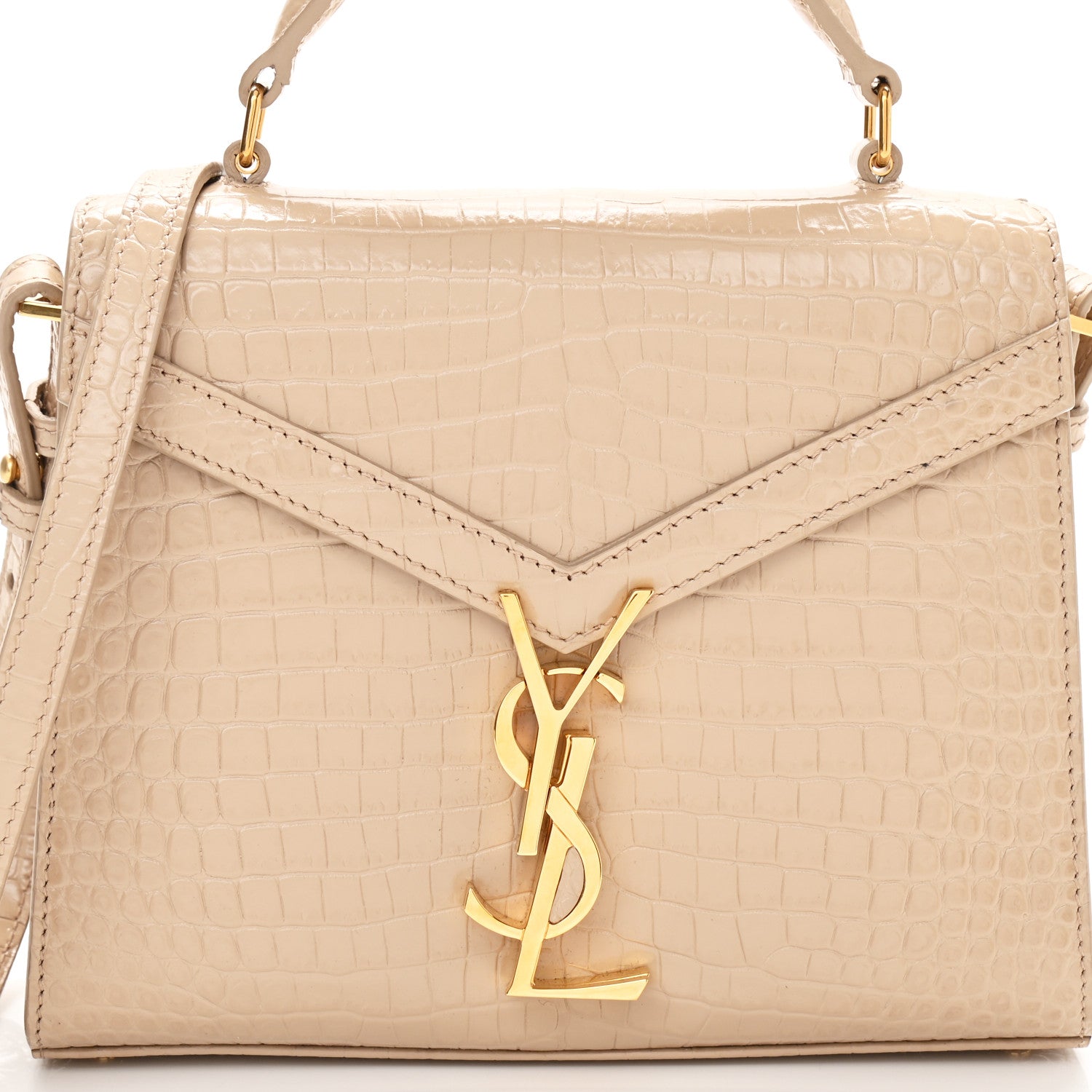 Saint Laurent Crocodile Embossed Mini Classic Monogram Cassandra Top Handle Nude 8 of 10