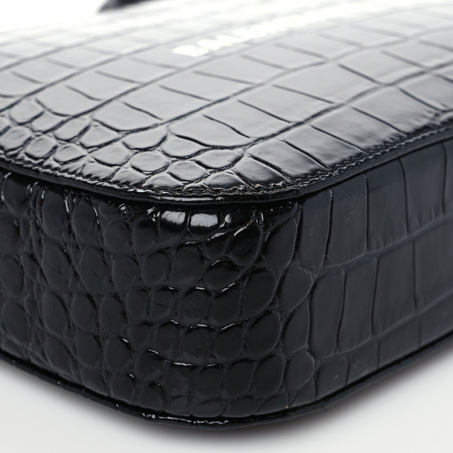 Shiny Calfskin Logo Crocodile Embossed S Everyday Camera Bag with Handle Black