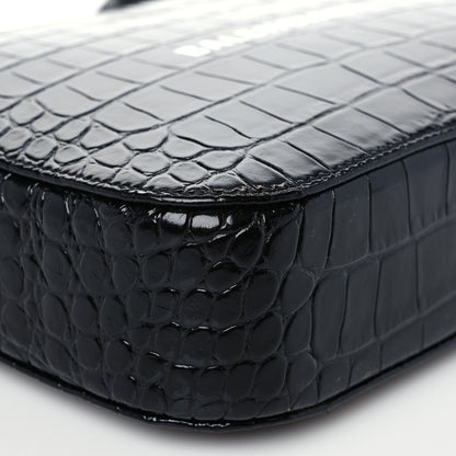 Balenciaga Shiny Calfskin Logo Crocodile Embossed S Everyday Camera Bag with Handle Black 7 of 8