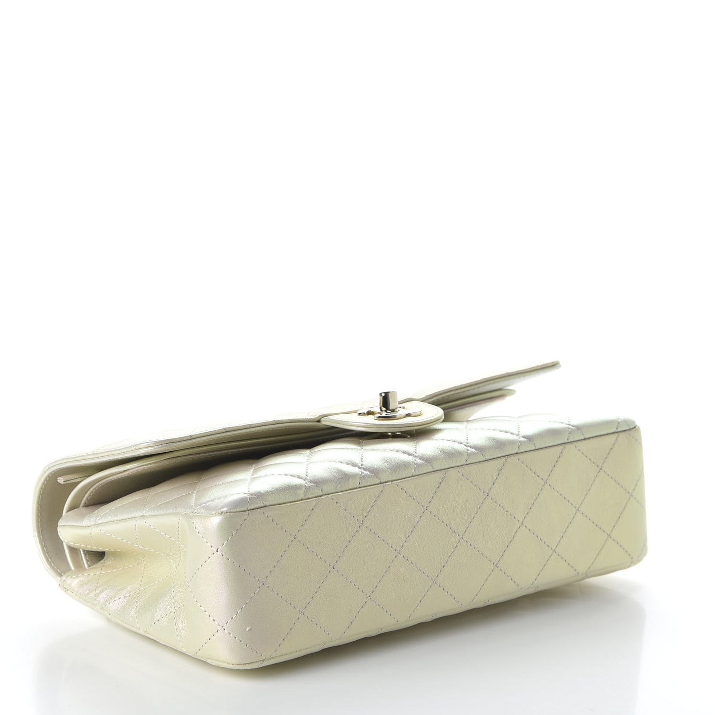 Iridescent Lambskin Quilted Medium Double Flap Ivory