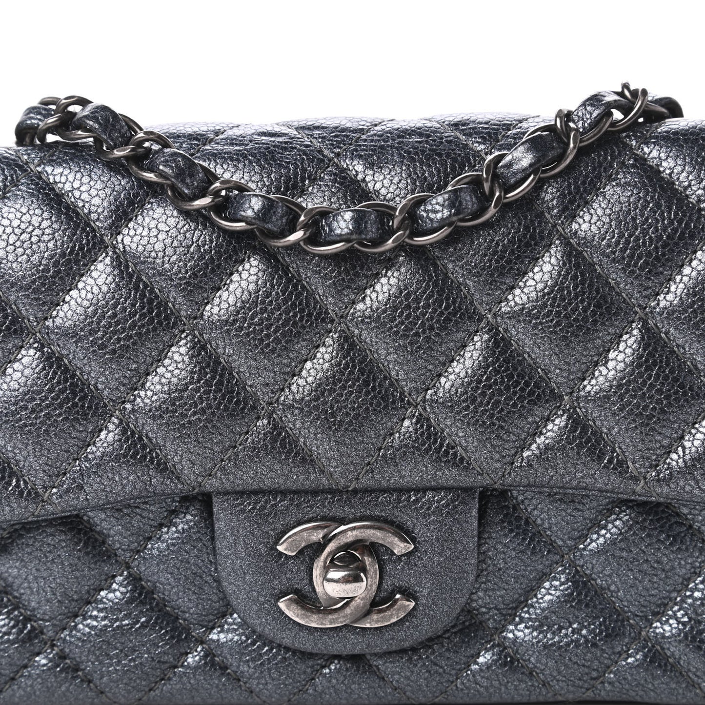 Pearly Caviar Quilted Mini Rectangular Flap Grey