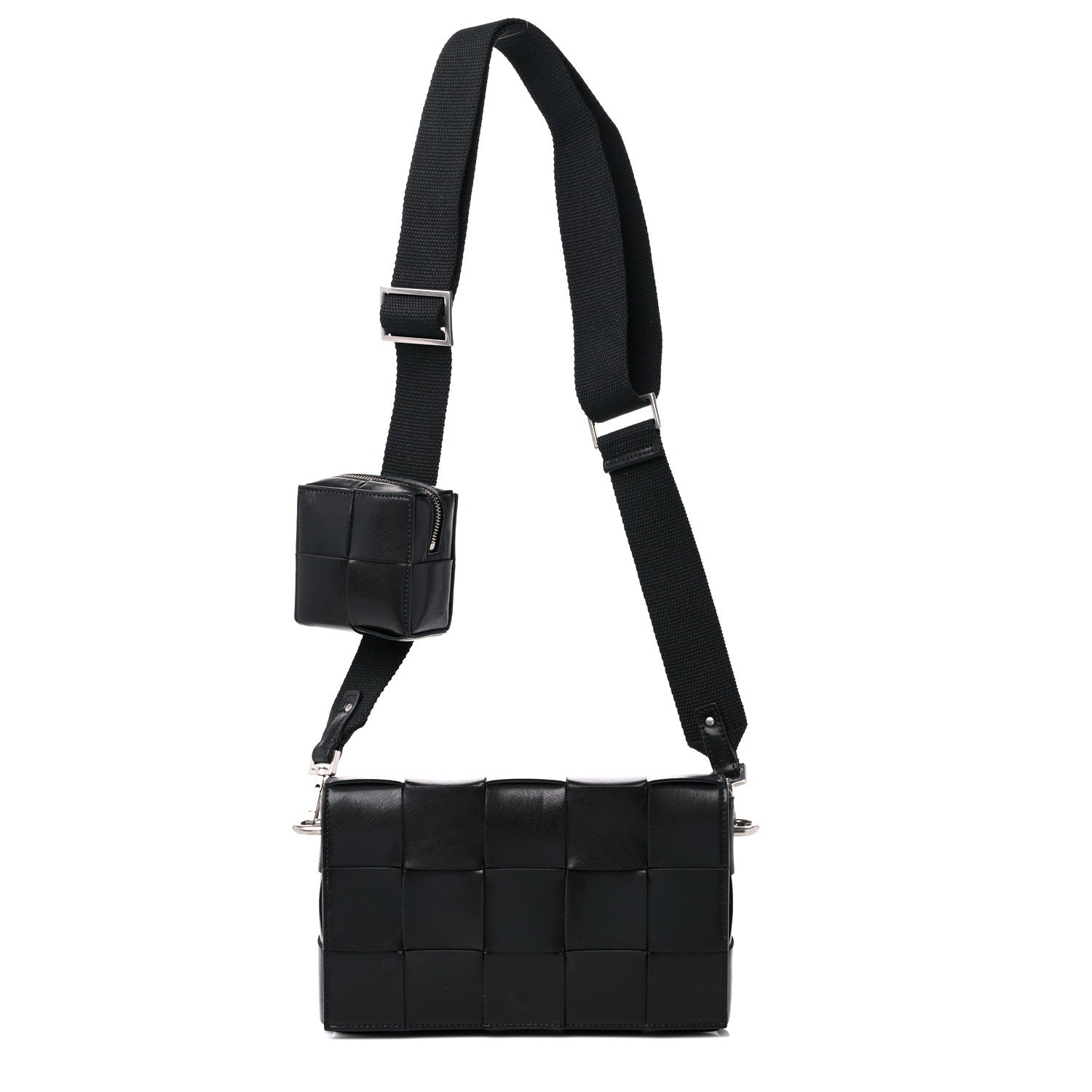 Bottega Veneta Calfskin Maxi Intreccio Cassette With Strap Bag Black 1 of 9