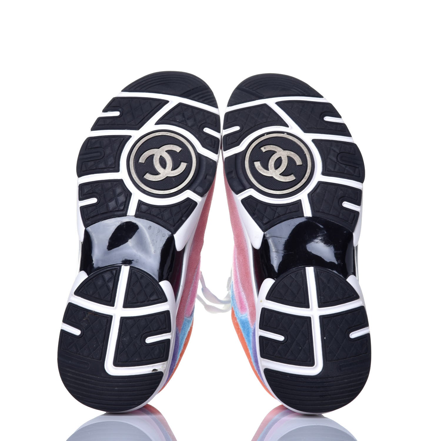 Chanel Fabric Calfskin Suede CC Womens Sneakers 37 White Multicolor 5 of 9