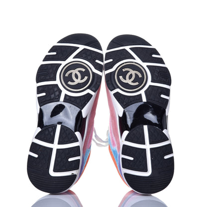 Chanel Fabric Calfskin Suede CC Womens Sneakers 37 White Multicolor 5 of 9