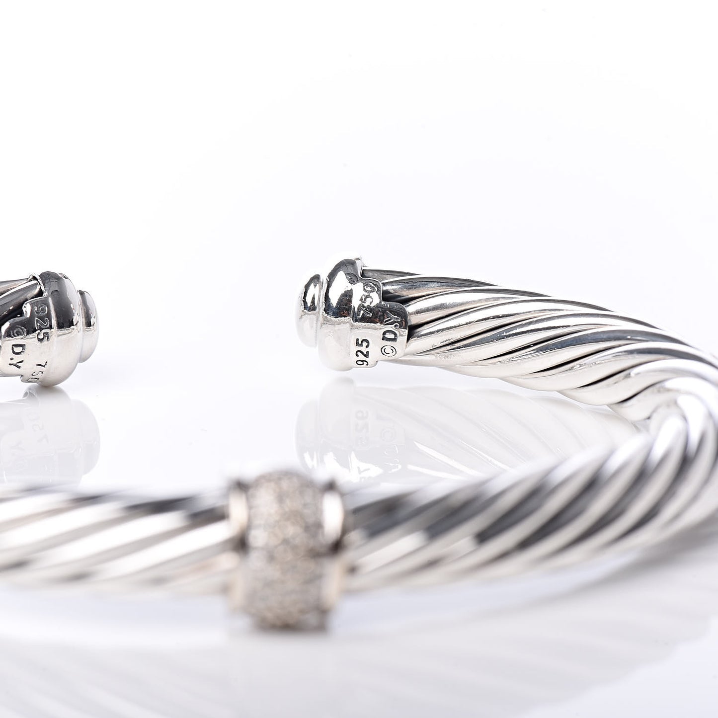 Sterling Silver 18K White Gold Diamond 7mm Cable Classics Station Bracelet