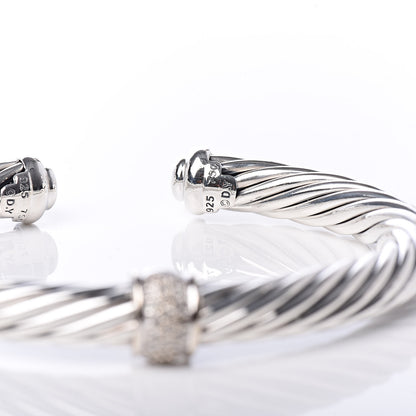 David Yurman Sterling Silver 18K White Gold Diamond 7mm Cable Classics Station Bracelet 4 of 6