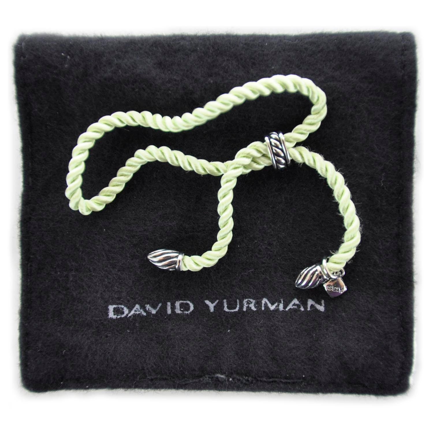 David Yurman Sterling Silver and Silk Cord Bracelet Green 4 of 6