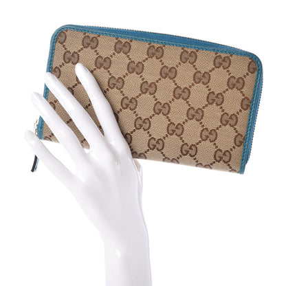 Gucci Monogram Dollar Calfskin Zip Around Wallet Beige Ebony Deep Cobalt 2 of 7