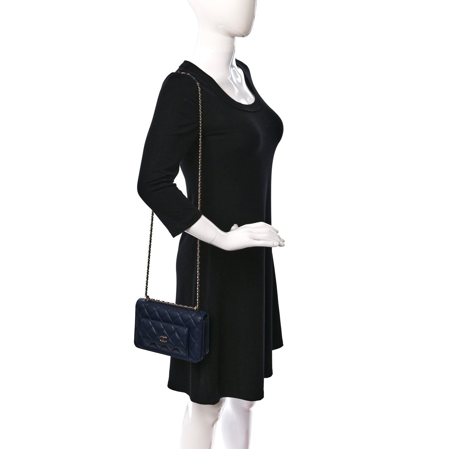 Chanel Caviar Quilted Pocket Clutch With Chain WOC Navy Blue 2 of 13