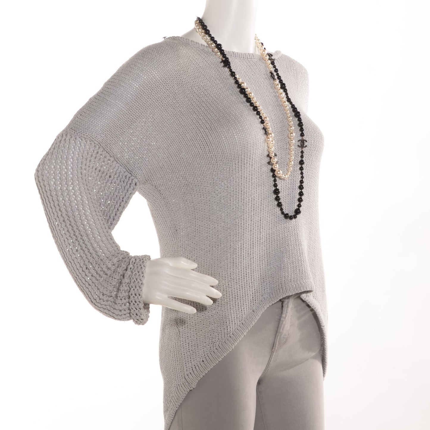 Pearl Beaded CC Long Necklace Black