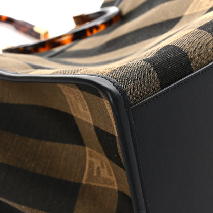 Fendi Fabric Jacquard Vitello Seta Plexiglass Pequin Gingham Large Sunshine Shopper Tote Tobacco Moro Black 10 of 11