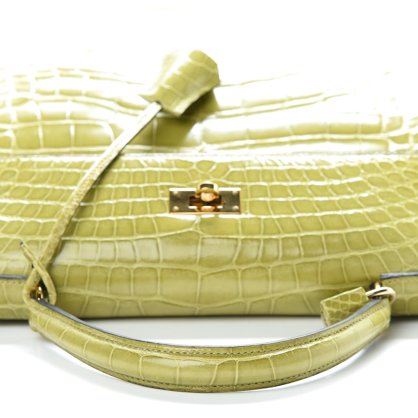 Shiny Alligator Kelly Sellier 32 Vert Chartreuse