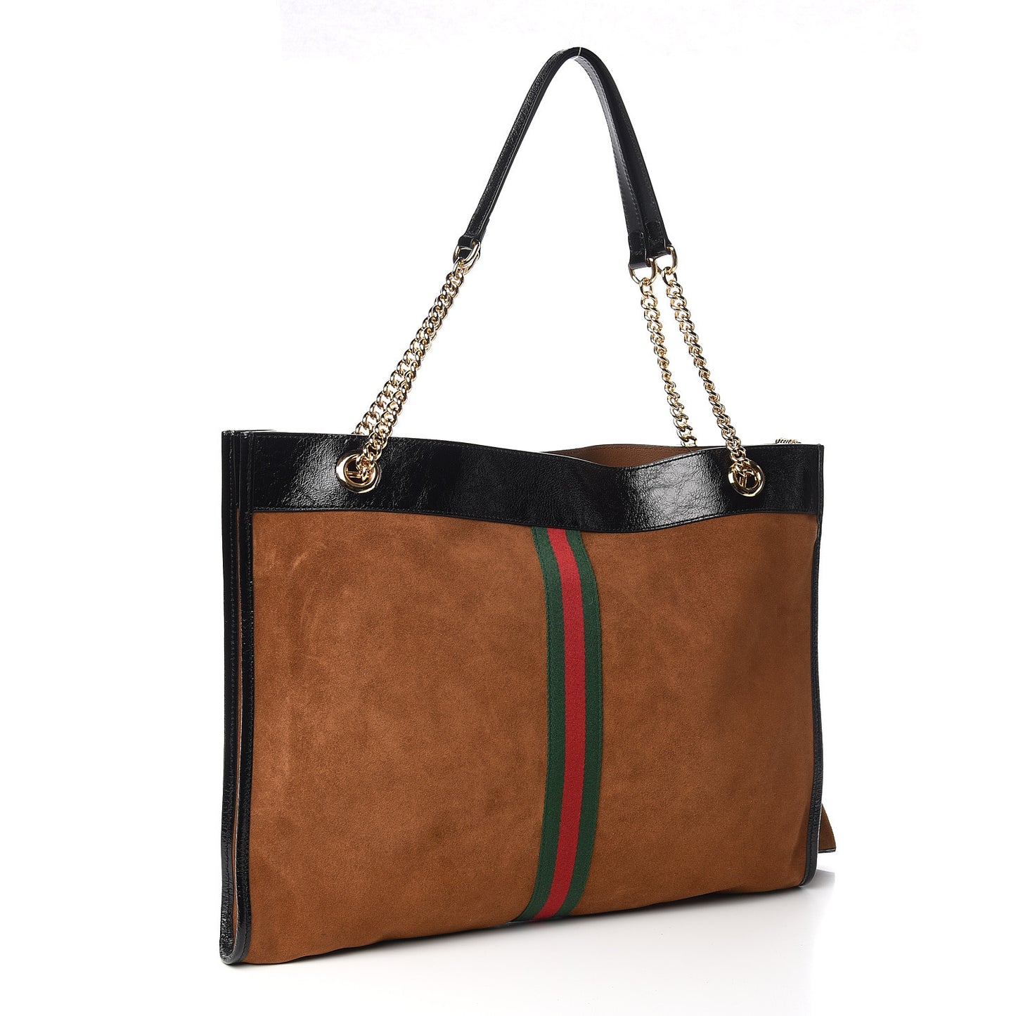 Suede Patent Large Rajah Chain Tote Nocciola Black
