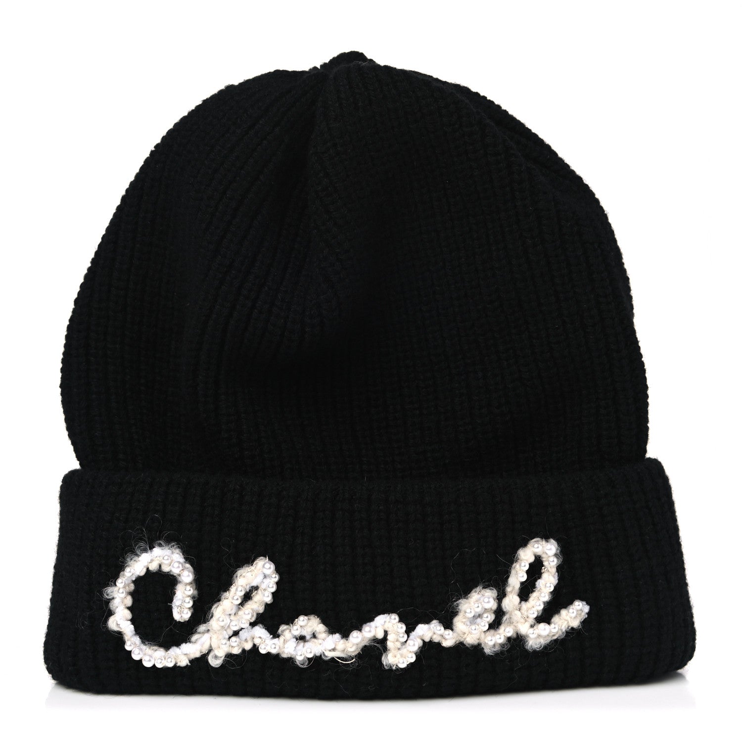 Chanel Cashmere Logo Beanie Hat Black White 1 of 3