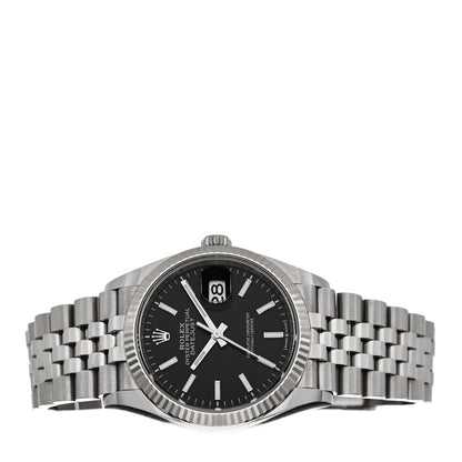 Rolex Stainless Steel 18K White Gold 36mm Oyster Perpetual Datejust Watch Bright Black 126234 2 of 5