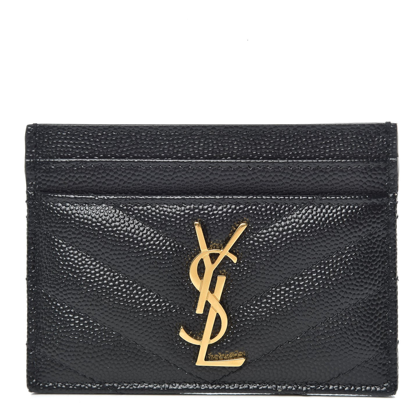 Grain De Poudre Matelasse Chevron Monogram Credit Card Case Black