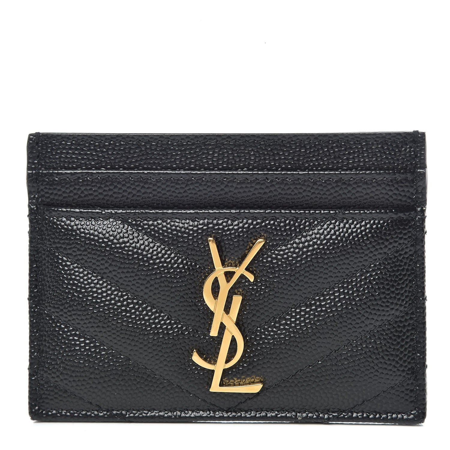 Saint Laurent Grain De Poudre Matelasse Chevron Monogram Credit Card Case Black 1 of 8