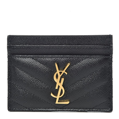 Saint Laurent Grain De Poudre Matelasse Chevron Monogram Credit Card Case Black 1 of 8