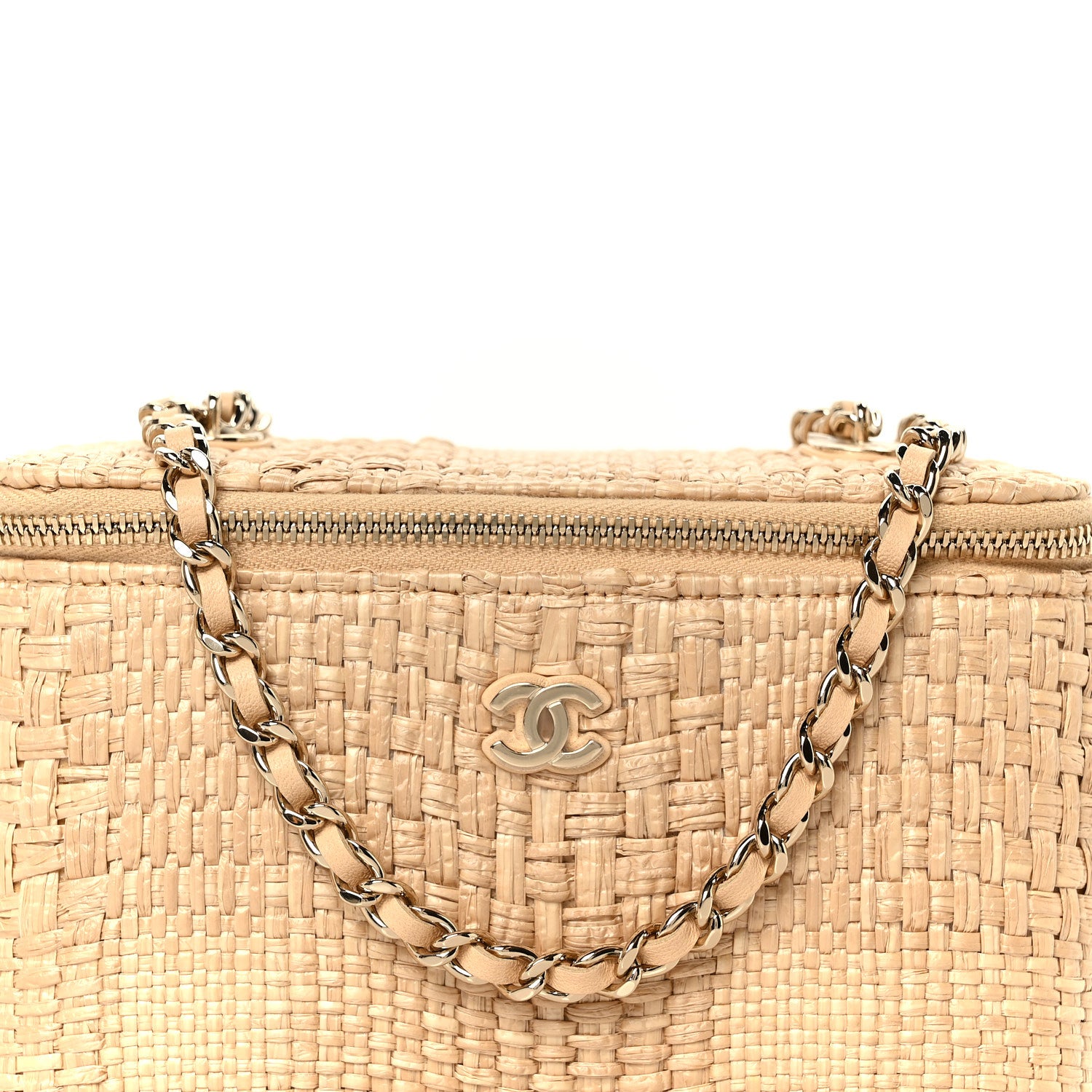 Chanel Braided Raffia Quilted Top Handle Slim Vanity Case With Chain Beige 9 of 11