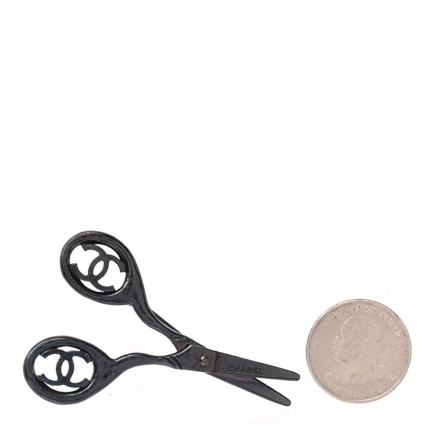 Metal Scissors CC Brooch Black