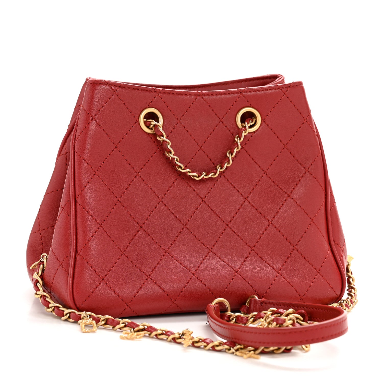 Chanel Calfskin Stitched Small Egyptian Amulet Drawstring Bag Red 3 of 12