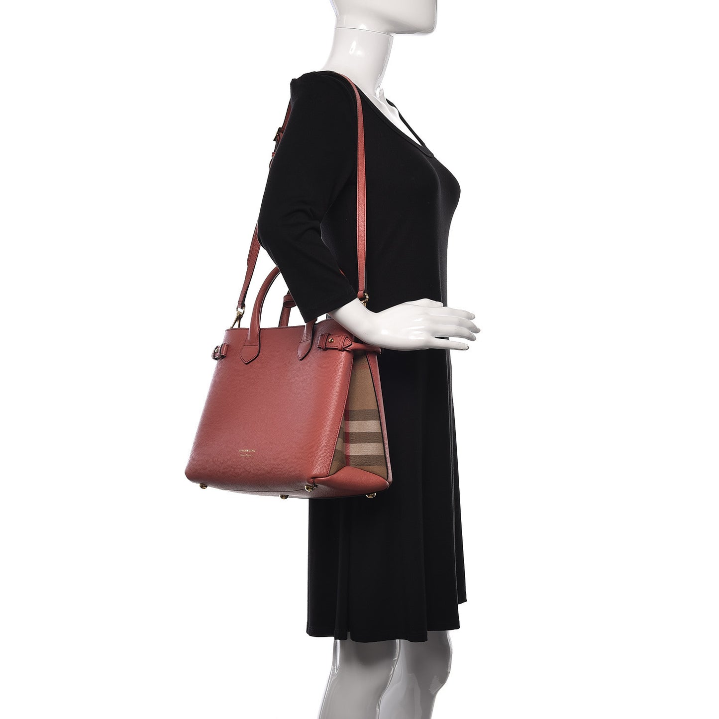 Grainy Calfskin House Check Medium Banner Tote Mauve Pink