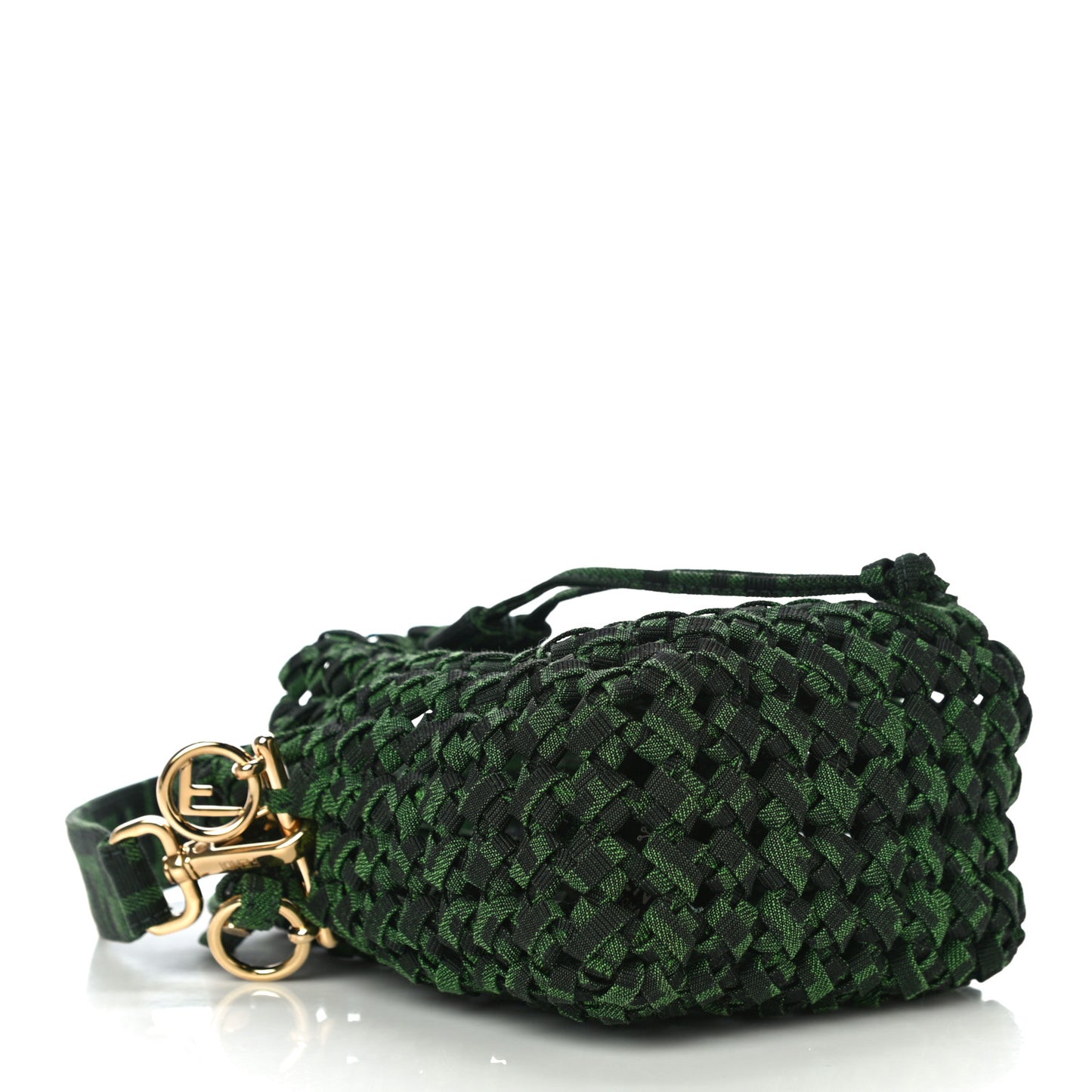 Fabric Jacquard F is Fendi FF 1974 Woven Knotted Mini Mon Tresor Bucket Bag Verde Black