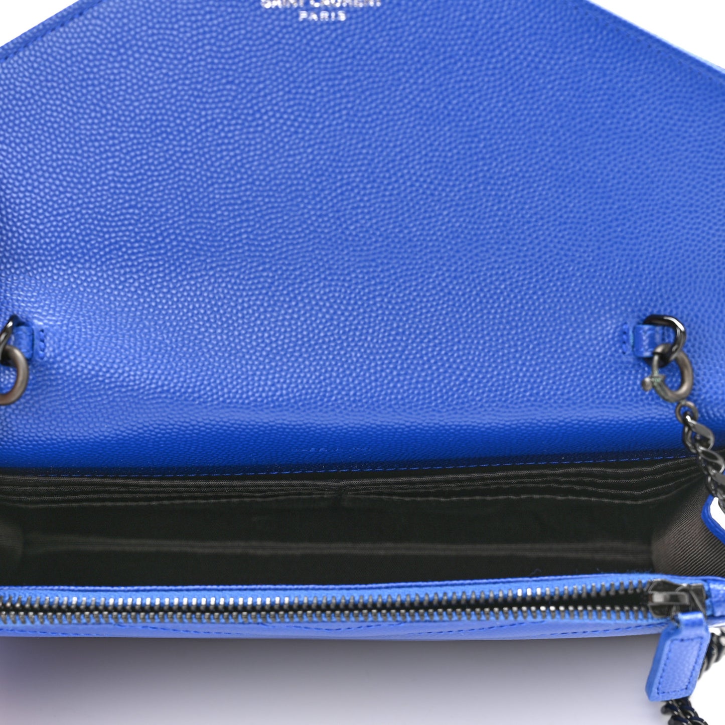 Grain De Poudre Matelasse Chevron Monogram Envelope Chain Wallet Blue Majorelle