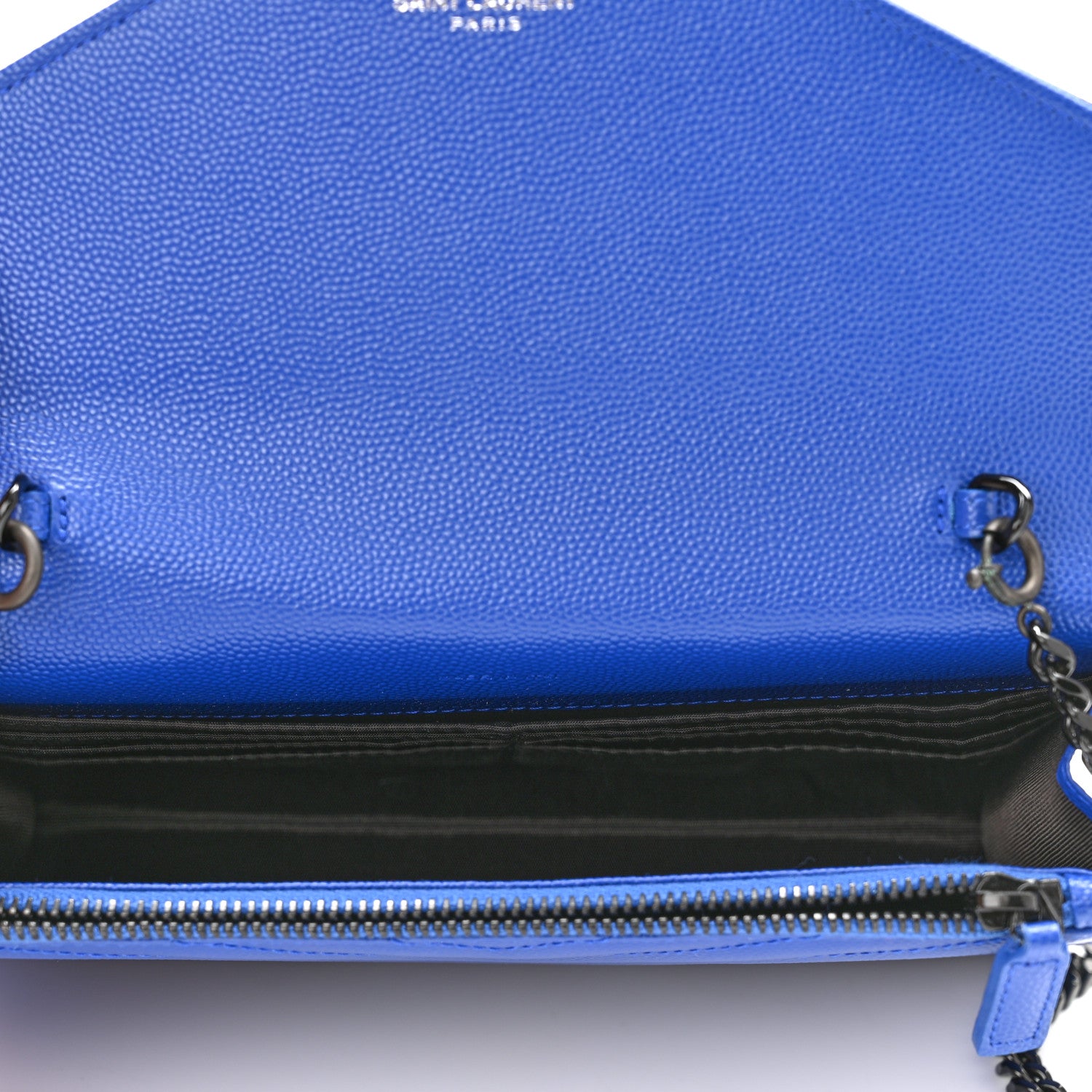 Saint Laurent Grain De Poudre Matelasse Chevron Monogram Envelope Chain Wallet Blue Majorelle 4 of 10