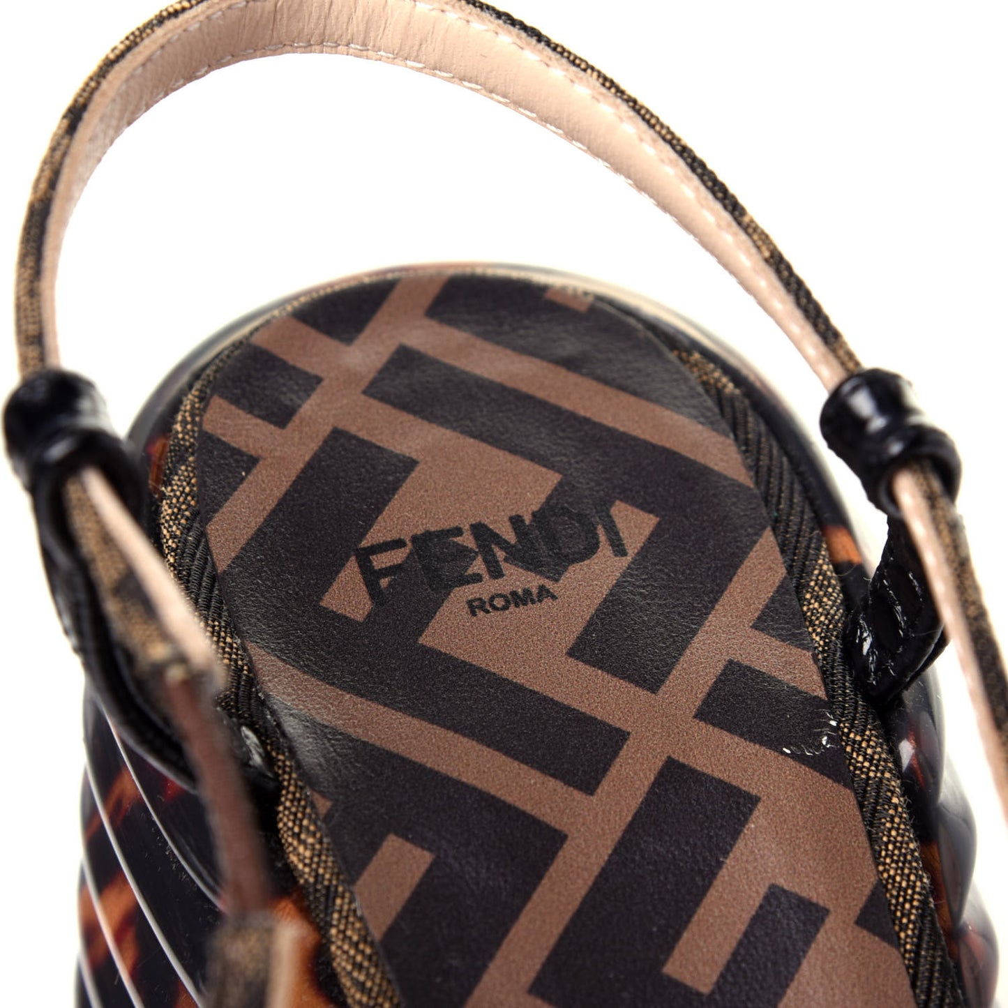 Jacquard Calfskin FF Tortoise Promenade Slingback Loafer Pumps 38 Tobacco