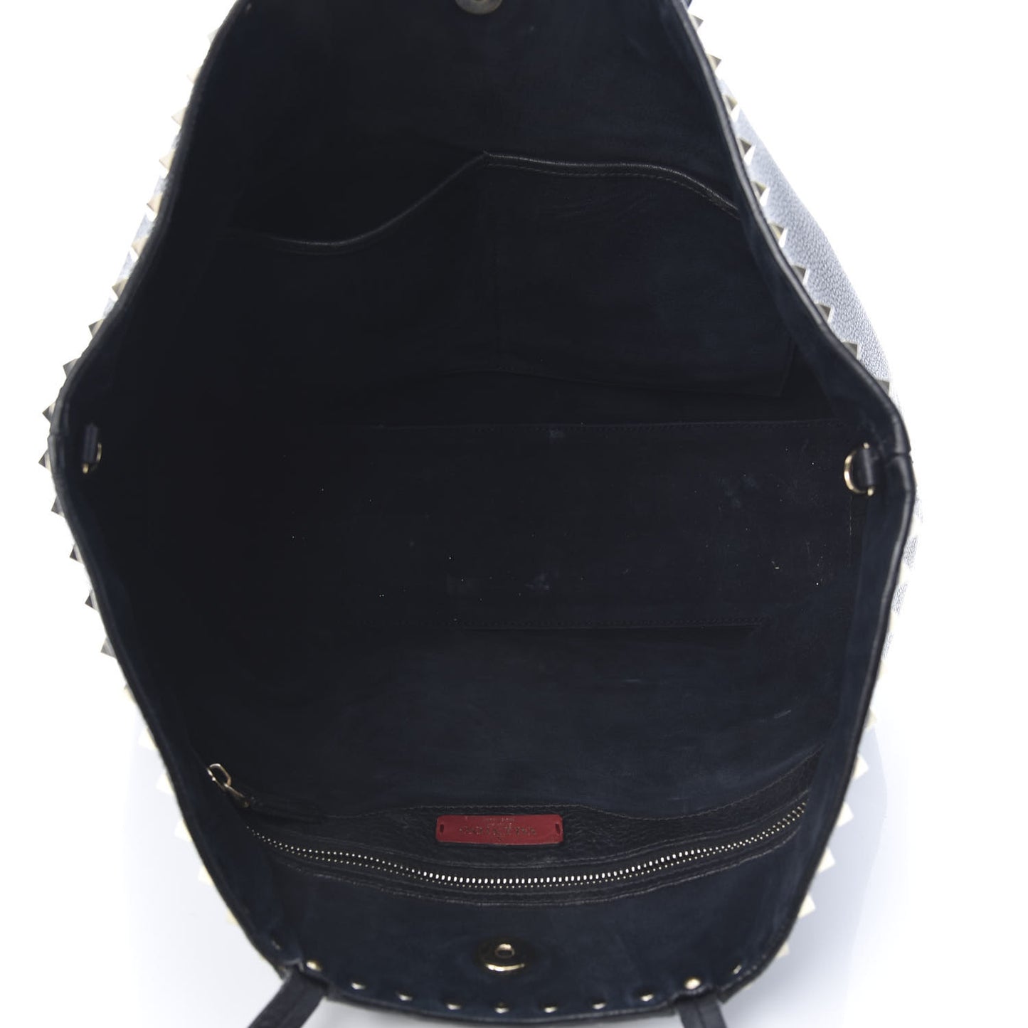 Grained Calfskin Rockstud Shoulder Tote Black