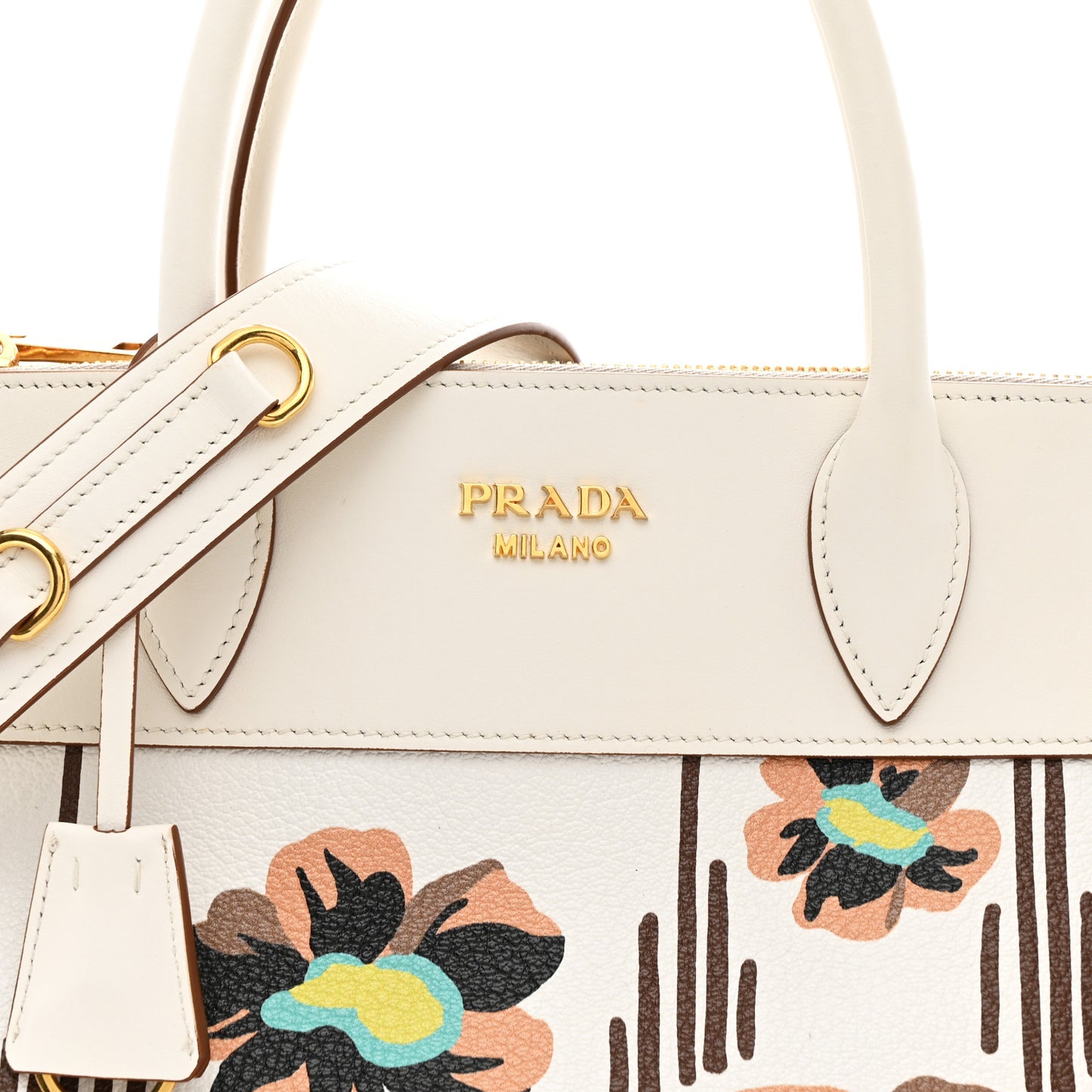 Saffiano Whipstitch Medium Paradigme Bag White Caramel Multicolor