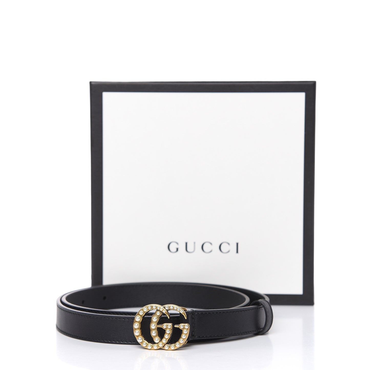 Calfskin Pearl Double G 20mm Belt 85 34 Black Cream