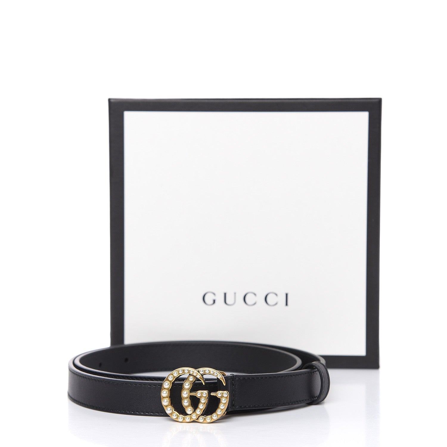 Gucci Calfskin Pearl Double G 20mm Belt 85 34 Black Cream 6 of 6
