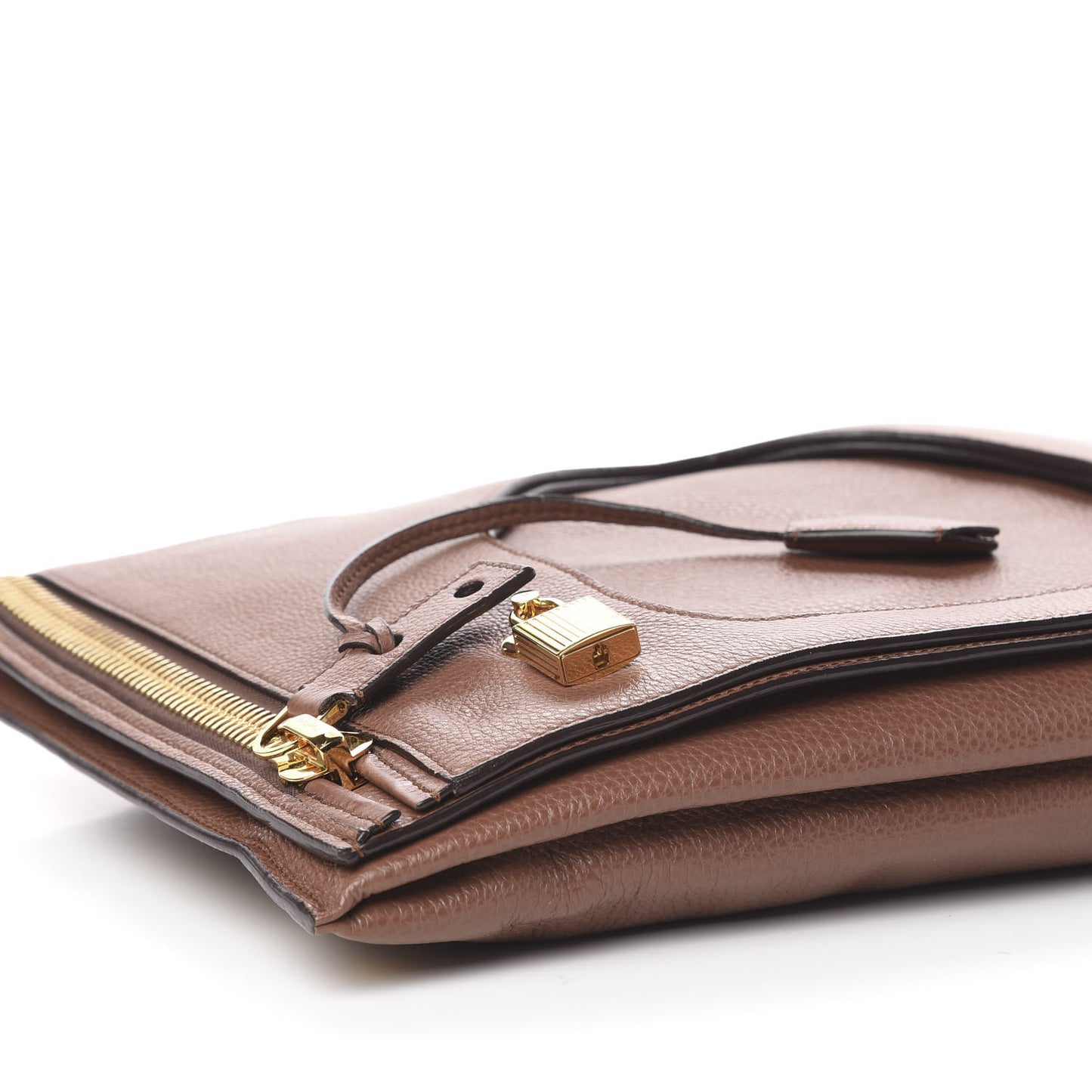 Calfskin Large Alix Padlock Zip Shoulder Bag Brown