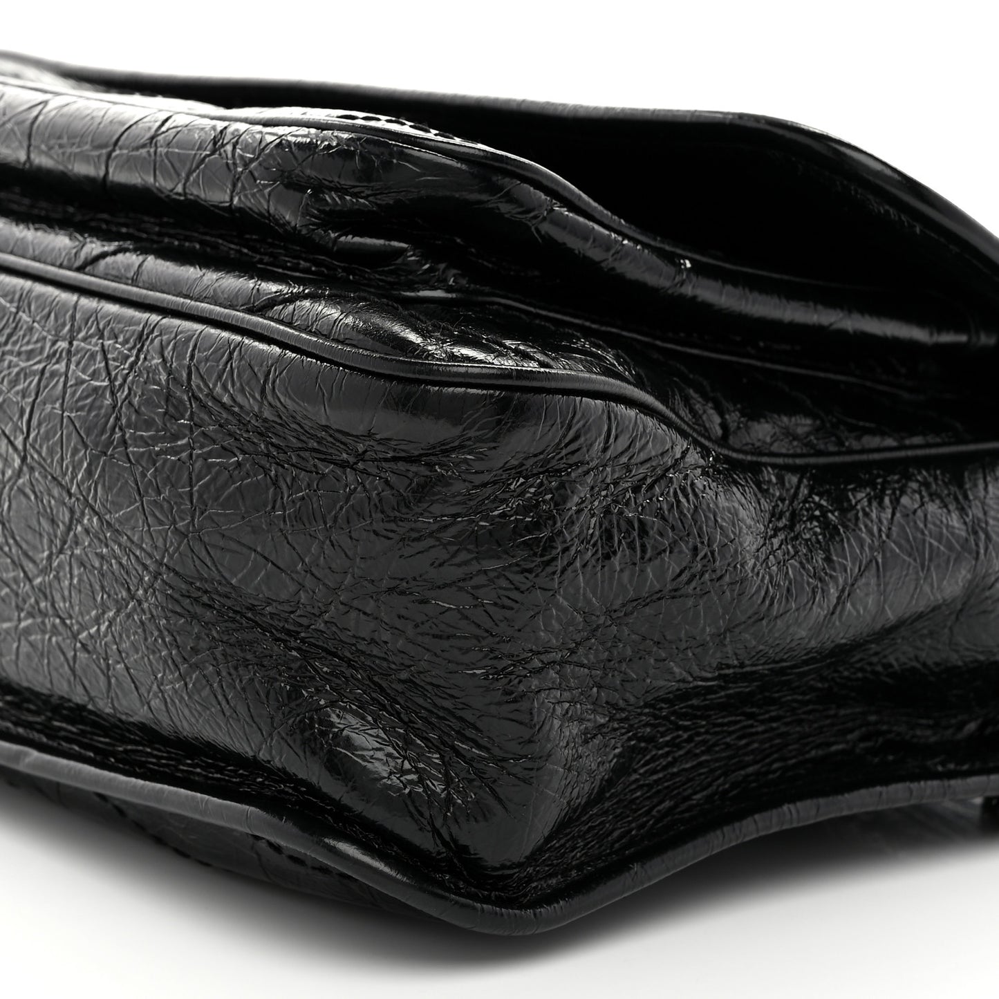 Crinkled Calfskin Matelasse Monogram Medium Niki Chain Satchel Black