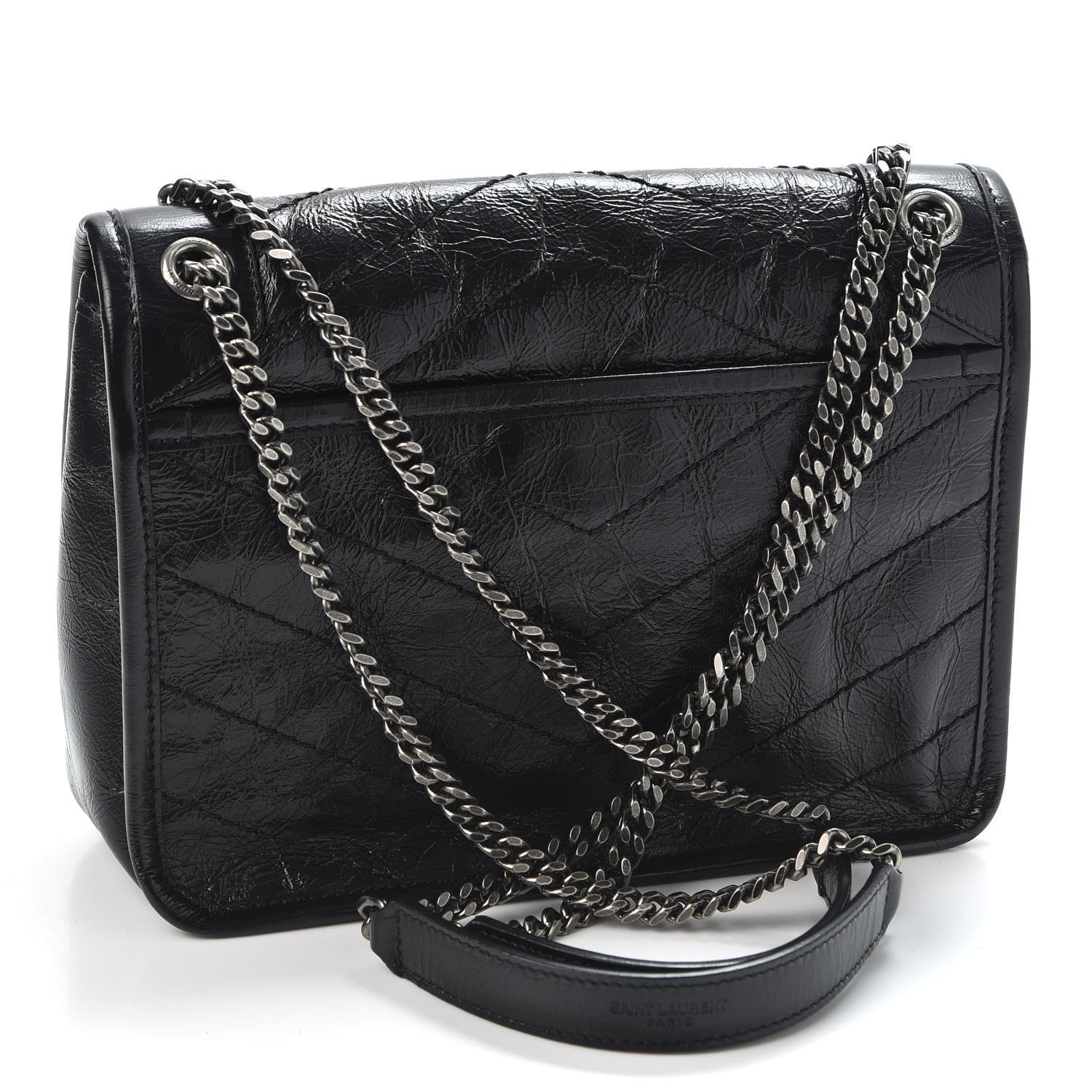 Saint Laurent Crinkled Calfskin Matelasse Monogram Baby Niki Chain Satchel Black 2 of 10
