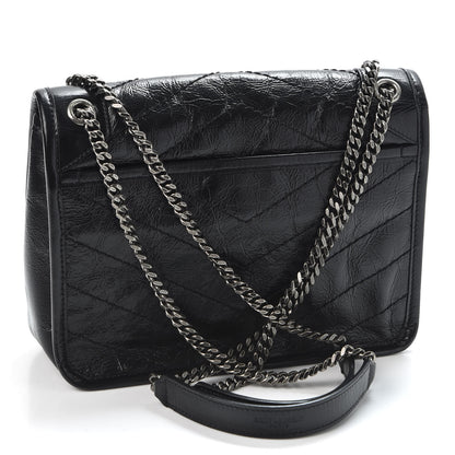 Saint Laurent Crinkled Calfskin Matelasse Monogram Baby Niki Chain Satchel Black 2 of 10